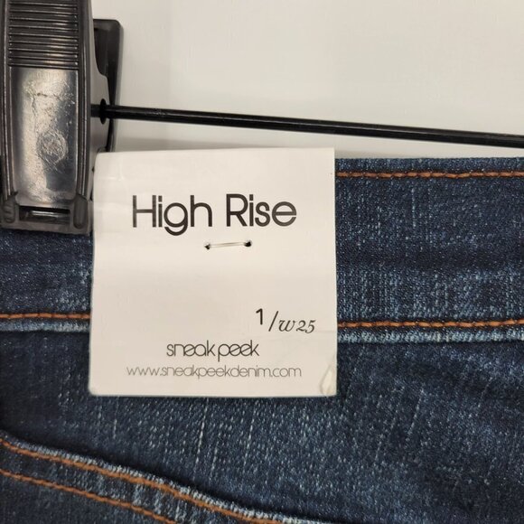 New Sneak Peek Women Blue Distressed High Rise Button Fly Skinny Jeans Size 25 - Picture 7 of 14